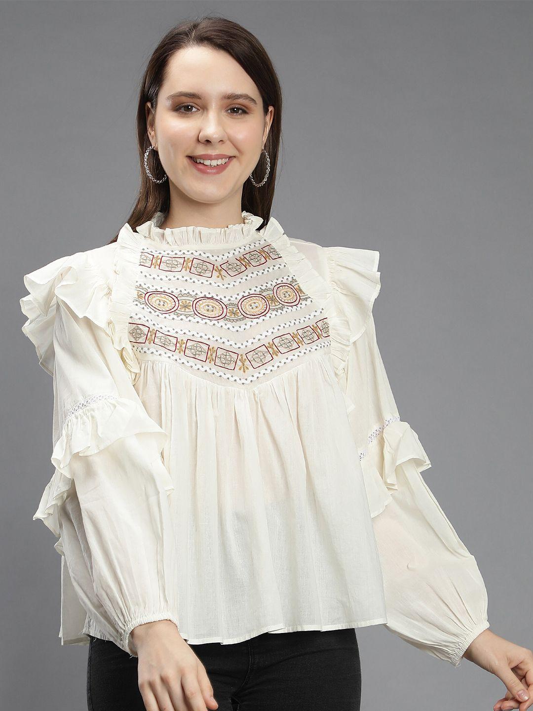 amagyaa embroidered ruffles a-line cotton top