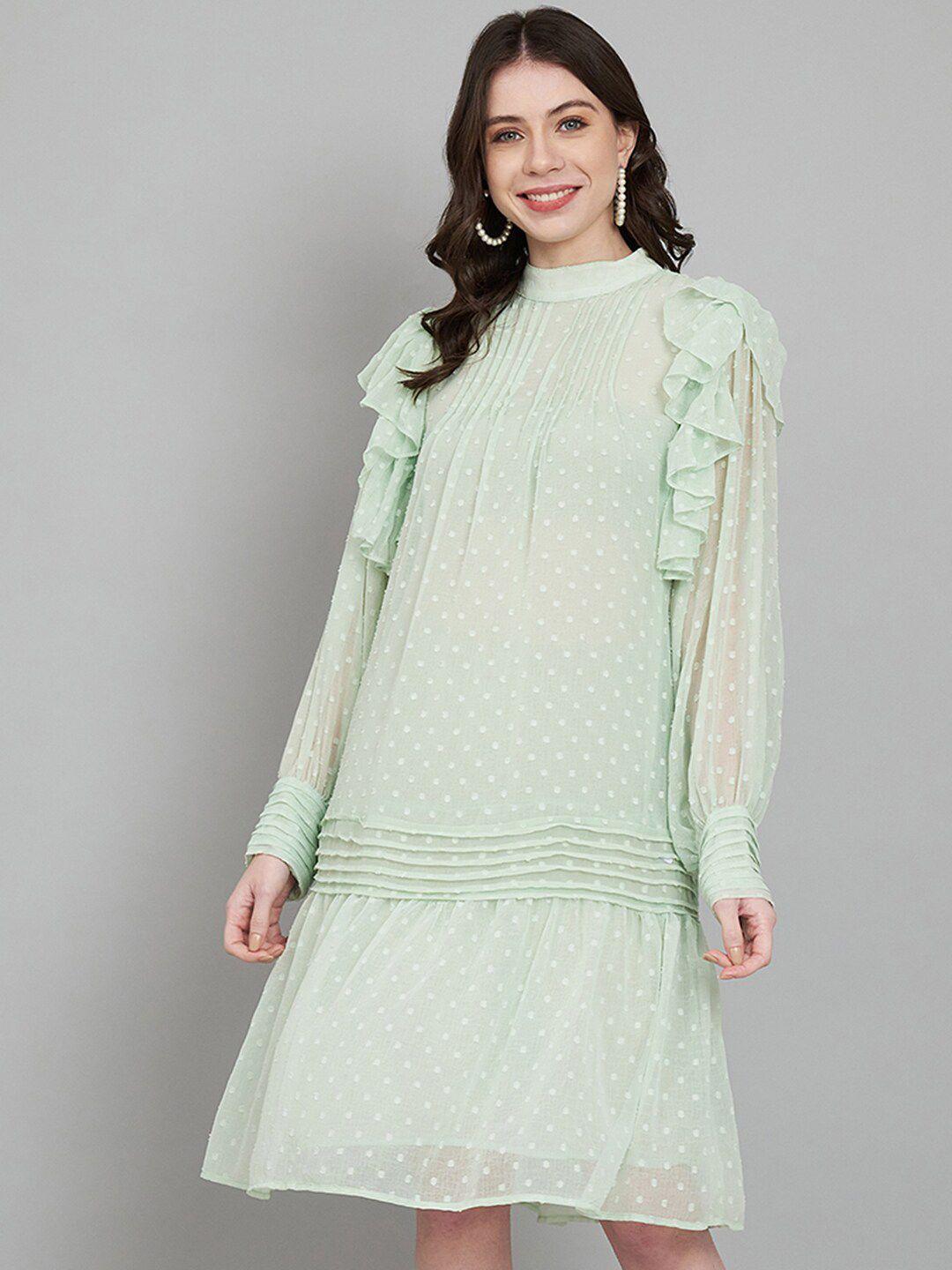 amagyaa self design mock neck drop-waist flared dress