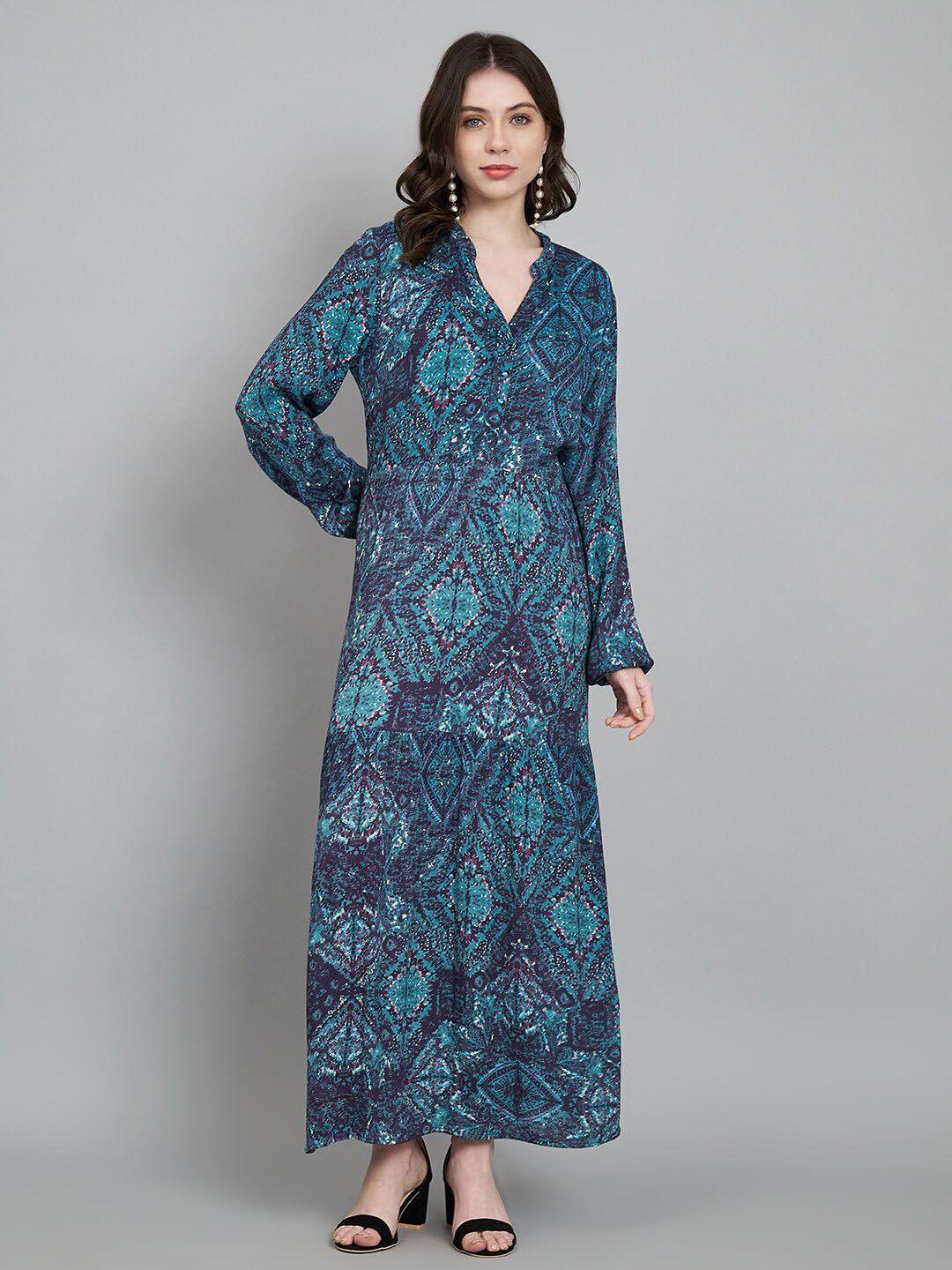 amagyaa ethnic motifs printed v-neck long sleeves maxi dress