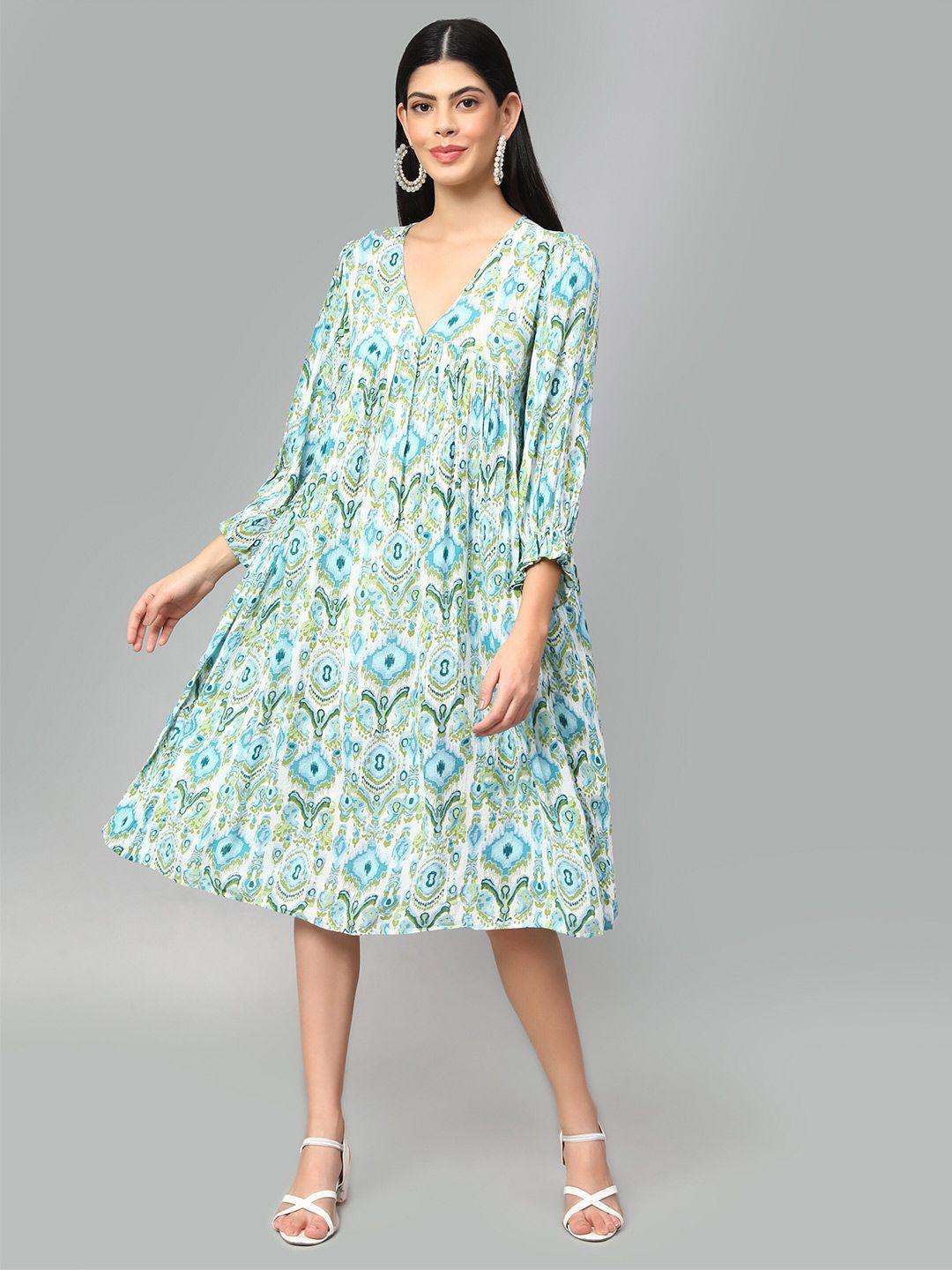 amagyaa floral printed puff sleeves gathered pure cotton a-line midi dress