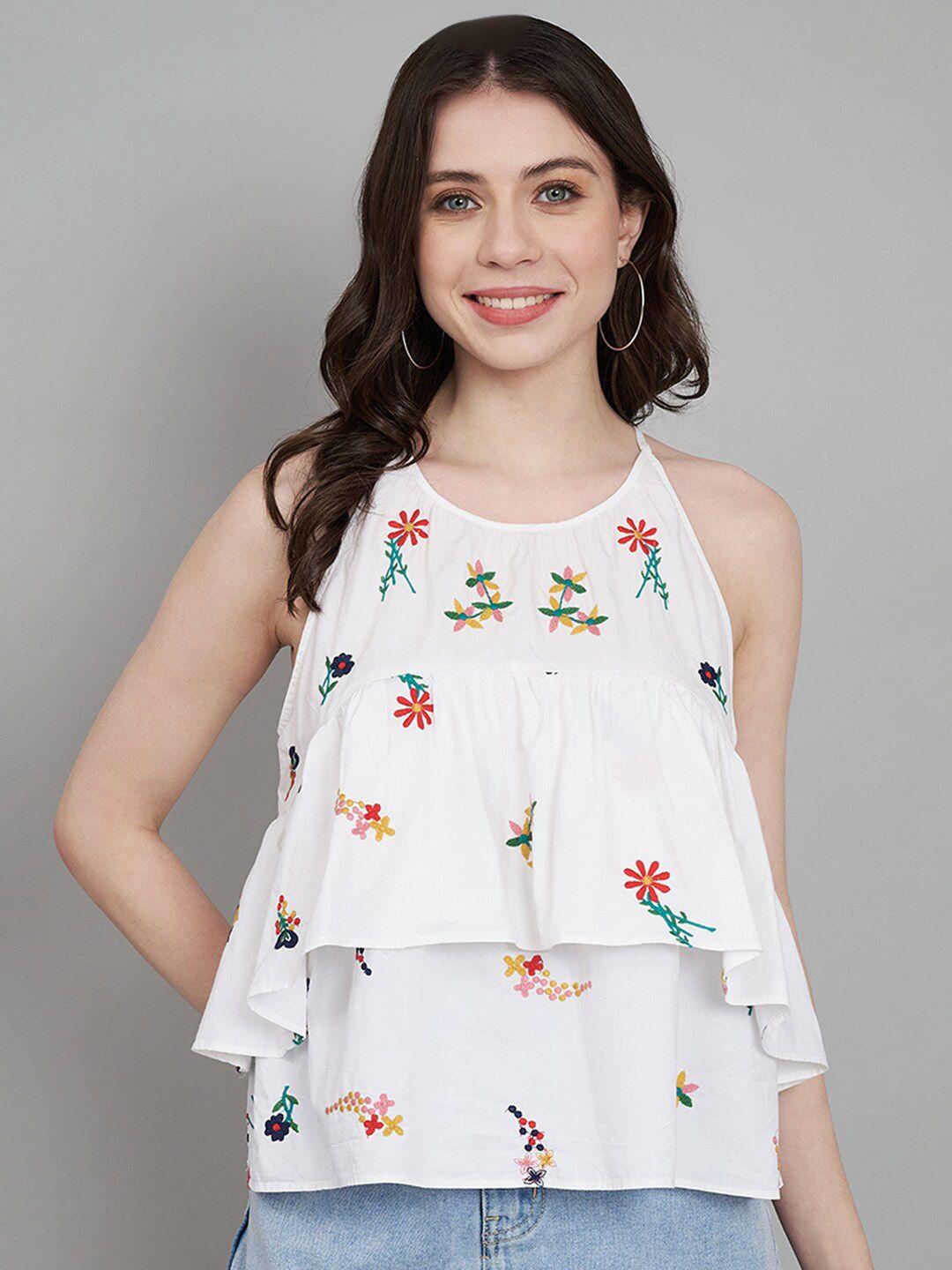 amagyaa floral printed sleeveless pure cotton layered top