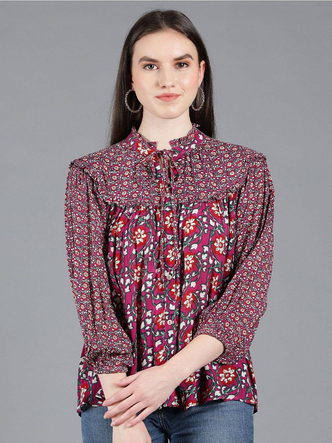 amagyaa floral printed tie-up neck shirt style top