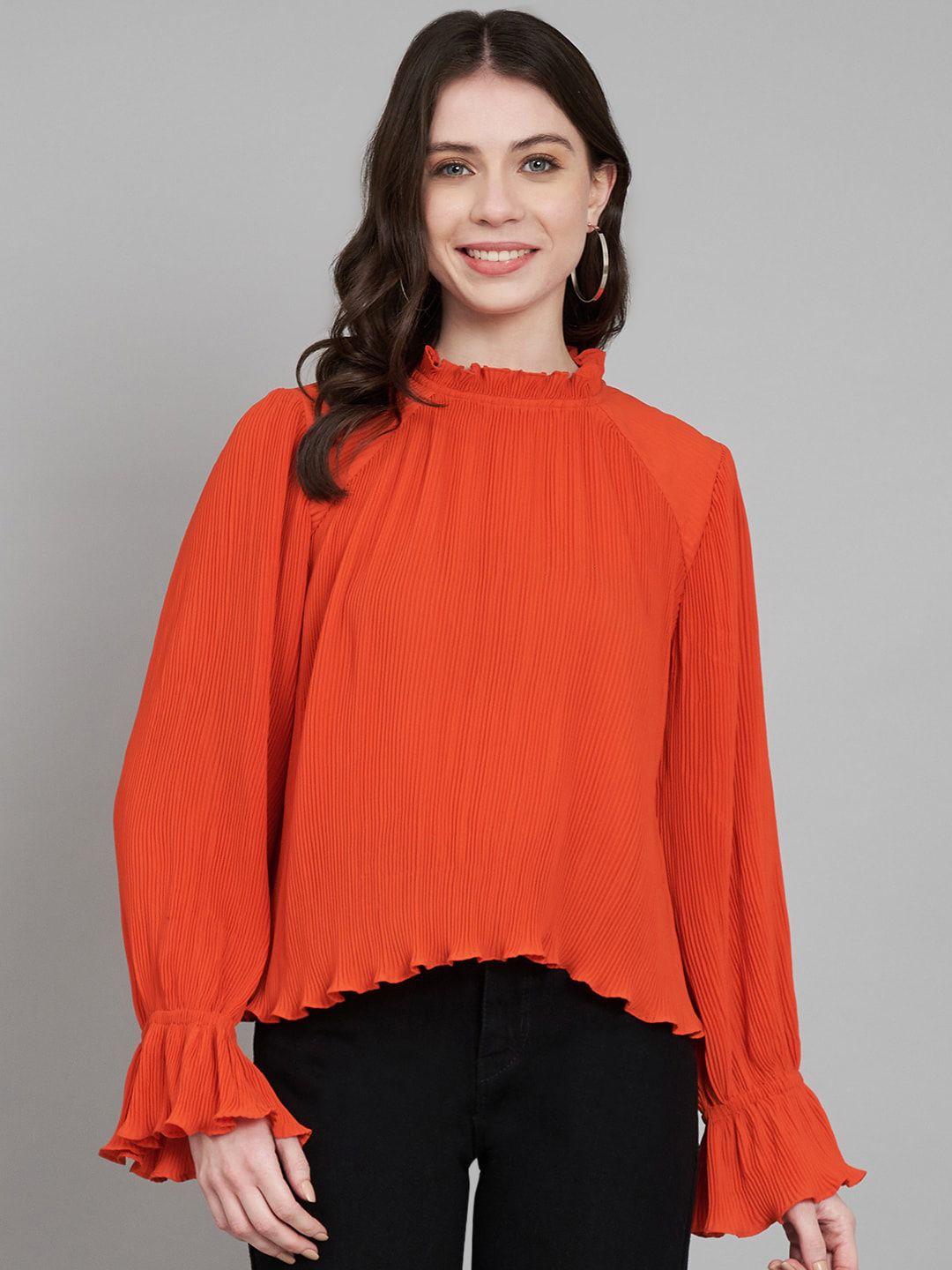 amagyaa high neck bell sleeve crepe top