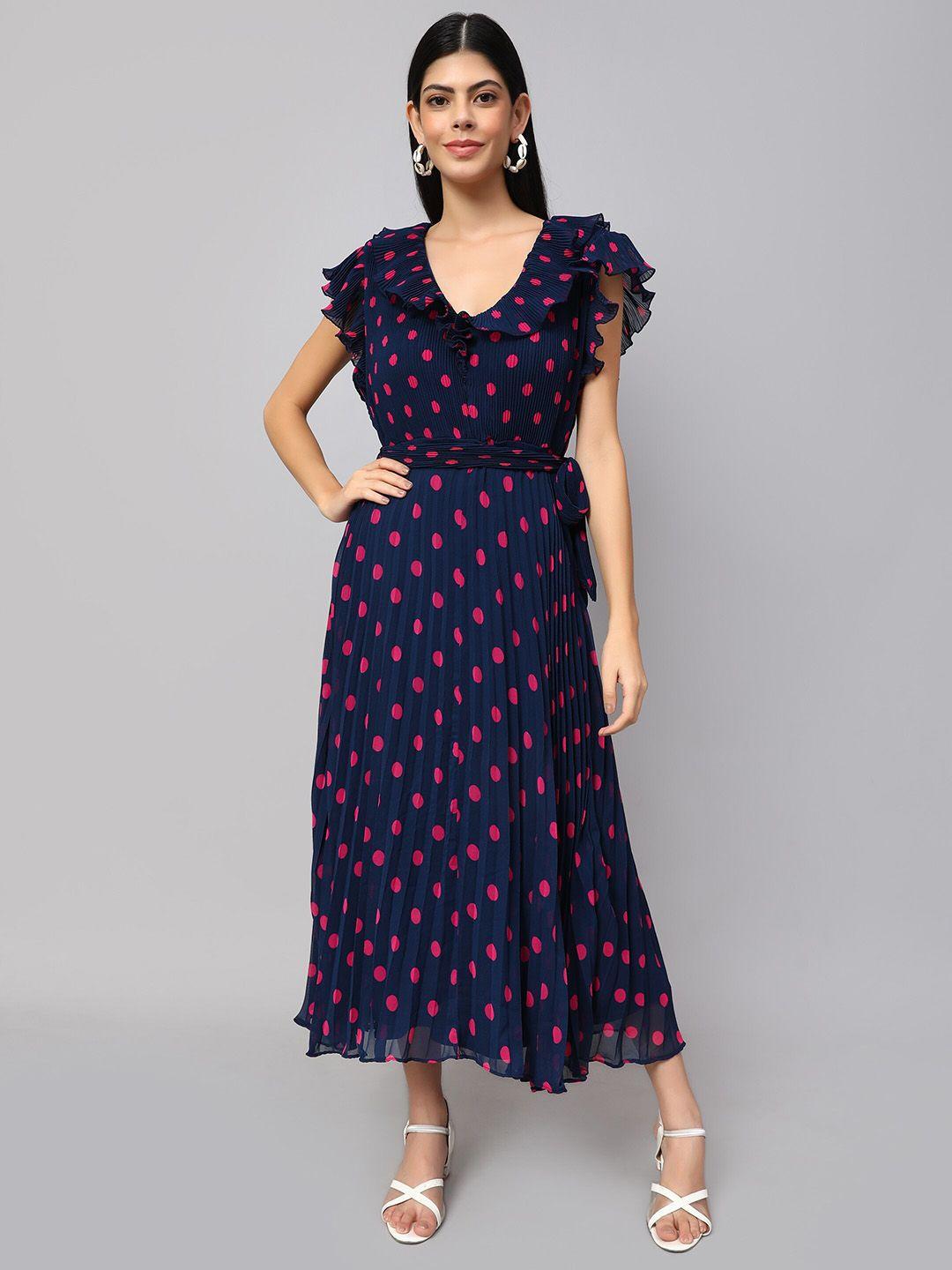 amagyaa polka dot printed v-neck flutter sleeves a-line dress