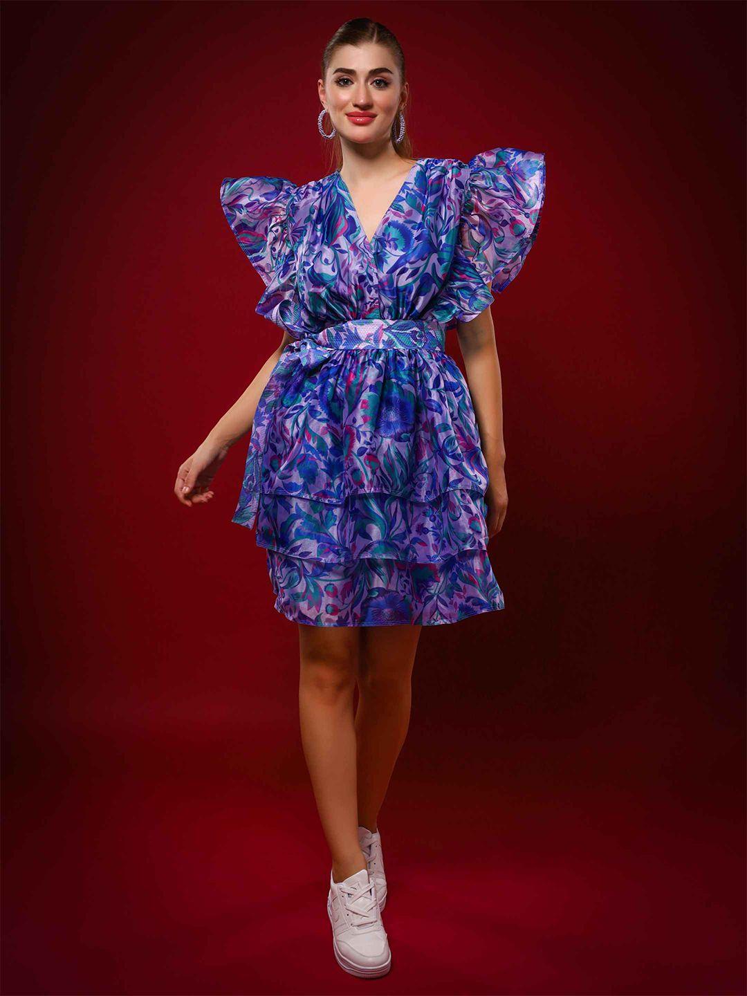 amagyaa print flutter sleeve fit & flare dress