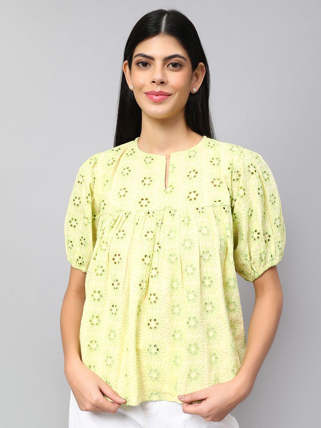 amagyaa self design puffed sleeves pure cotton empire top
