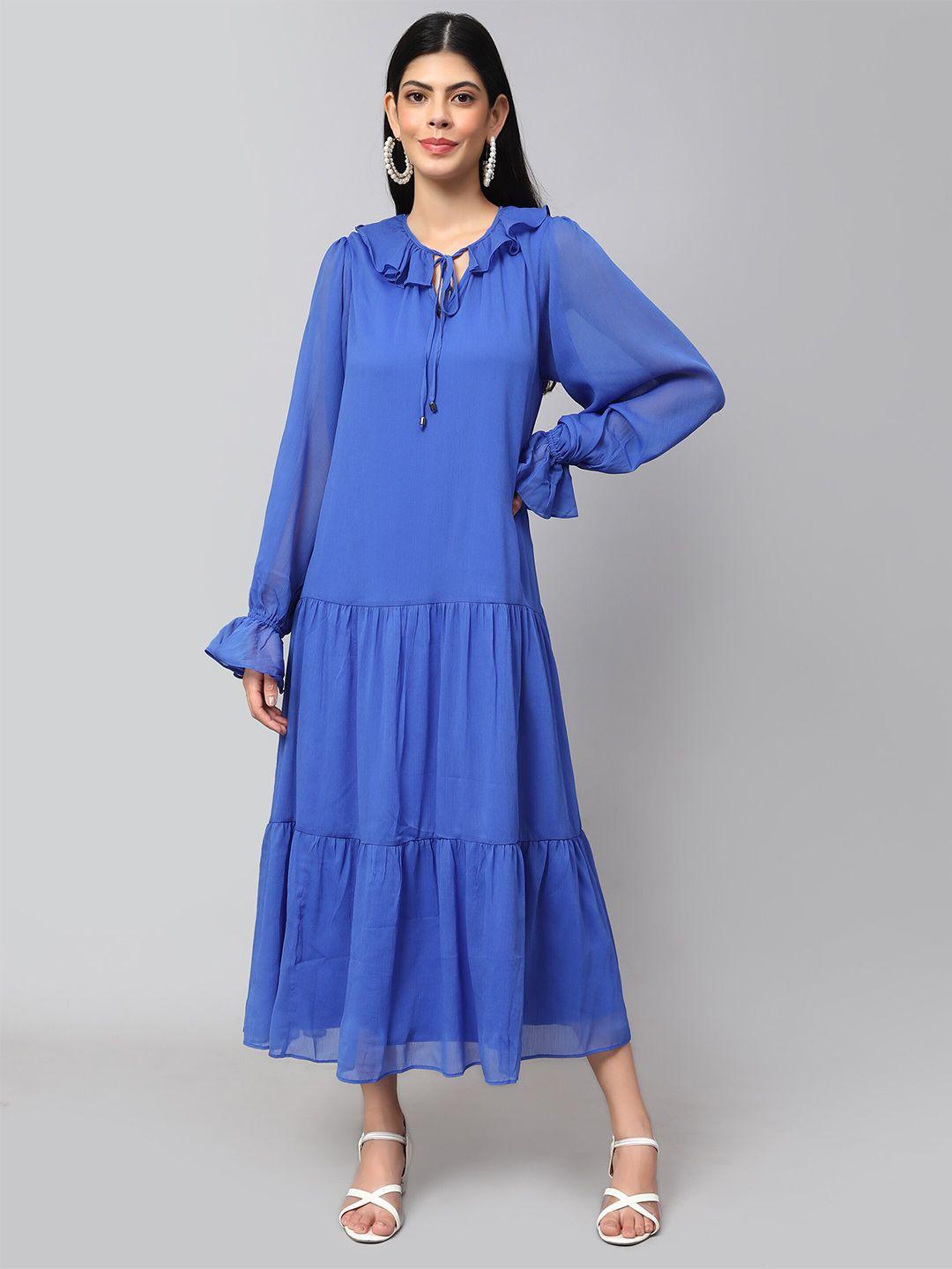 amagyaa tiered detailed tie-up neck puff sleeve a-line dress