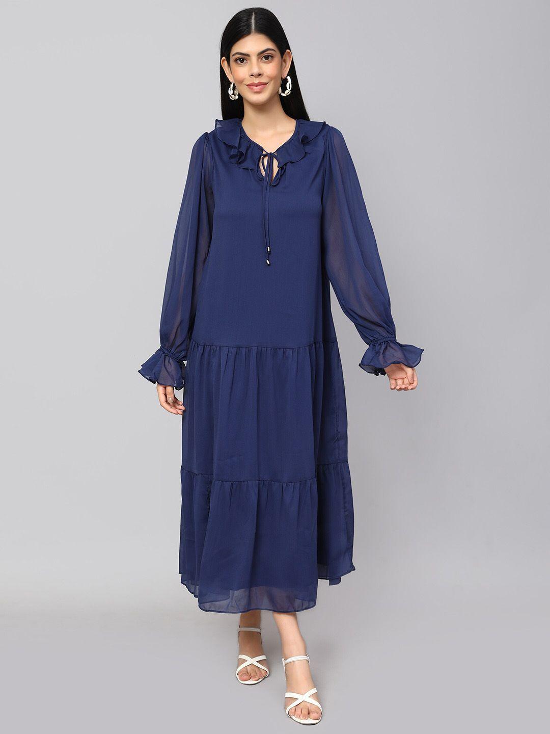 amagyaa tiered detailed tie-up neck puff sleeve a-line dress