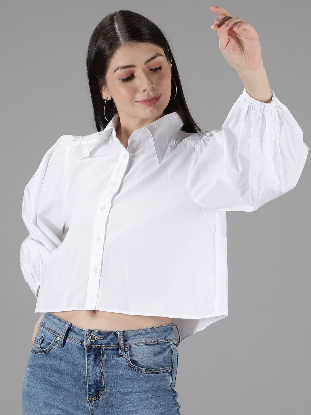 amagyaa white pure cotton shirt style crop top