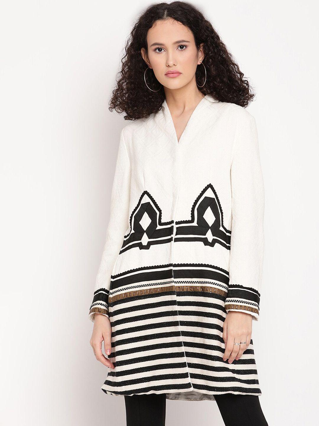 amagyaa women striped cotton longline open front jacket