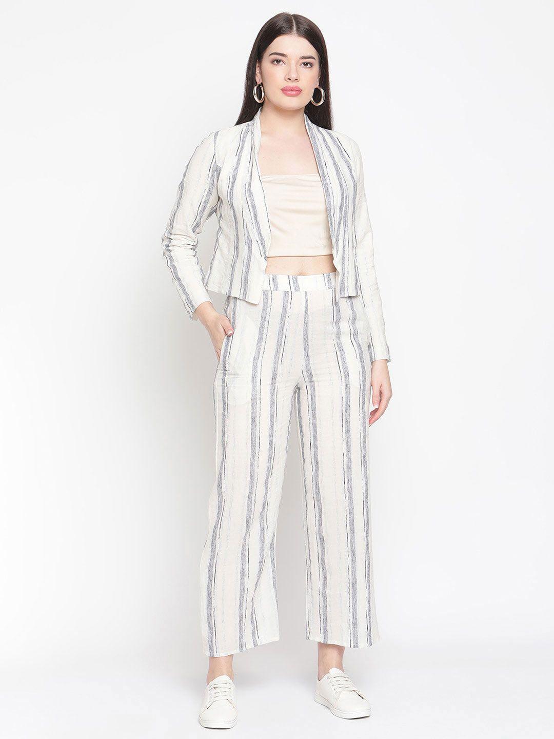 amagyaa women striped pure cotton jacket with trousers