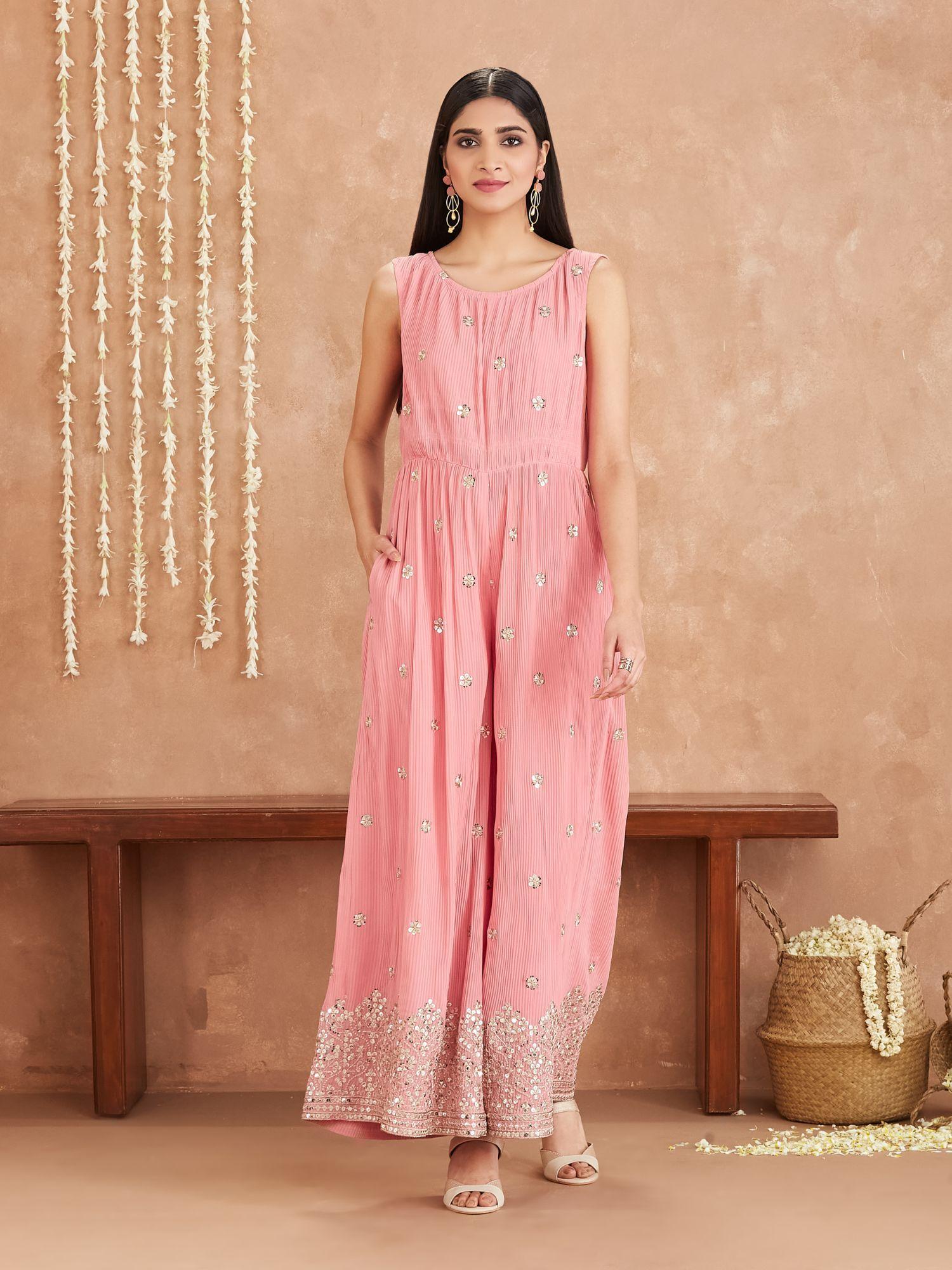 amaira pink pleated & sequinned hemline jumpsuit ggjs04