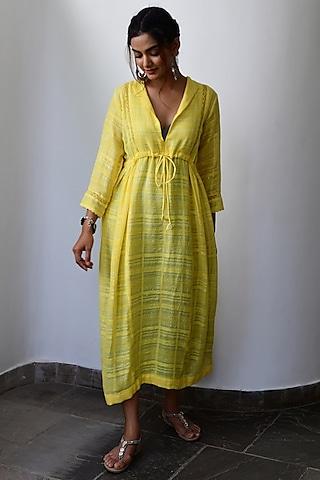 amaltas yellow cotton lurex handwoven dress