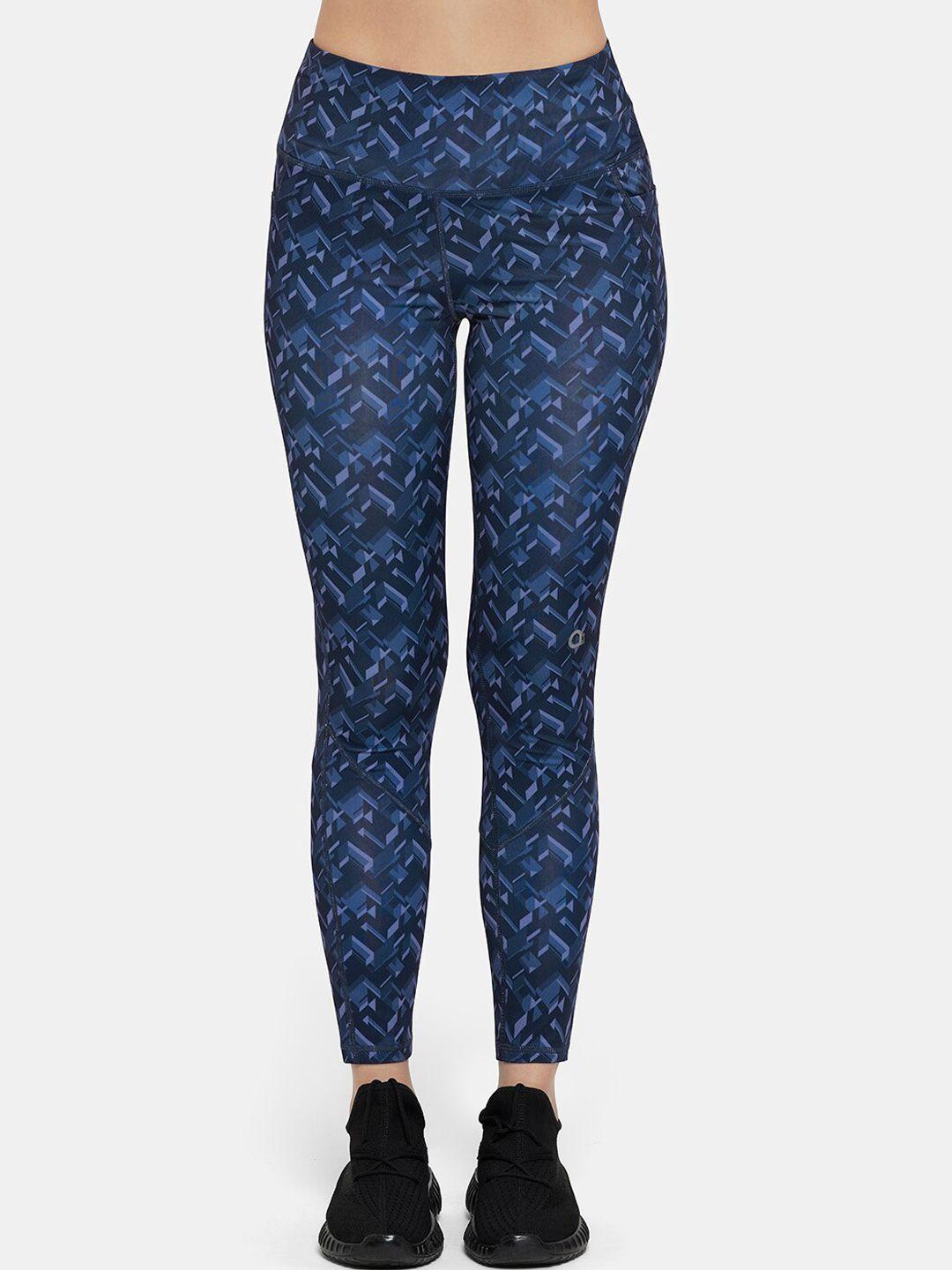 amante-women-blue-printed-slim-fit-ankle-length-training-tights