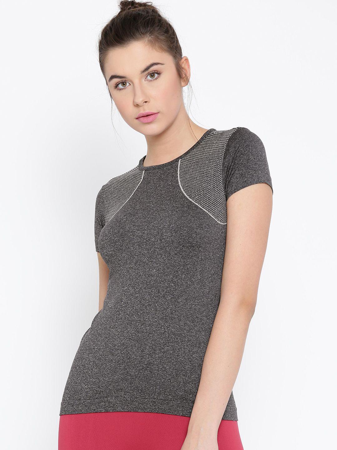 amante women charcoal grey solid round neck t-shirt