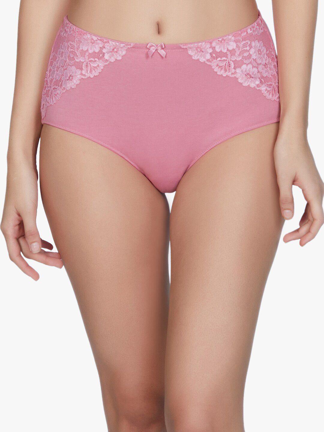 amante women pink solid lace basic briefs pan75201
