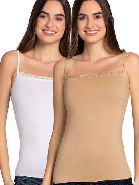 amante beige & white full coverage camisoles - pack of 2