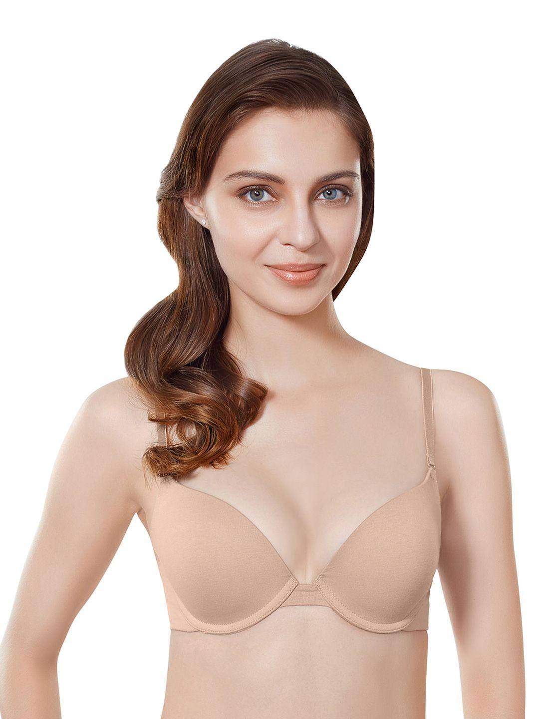 amante beige solid underwired padded push-up bra bra10214