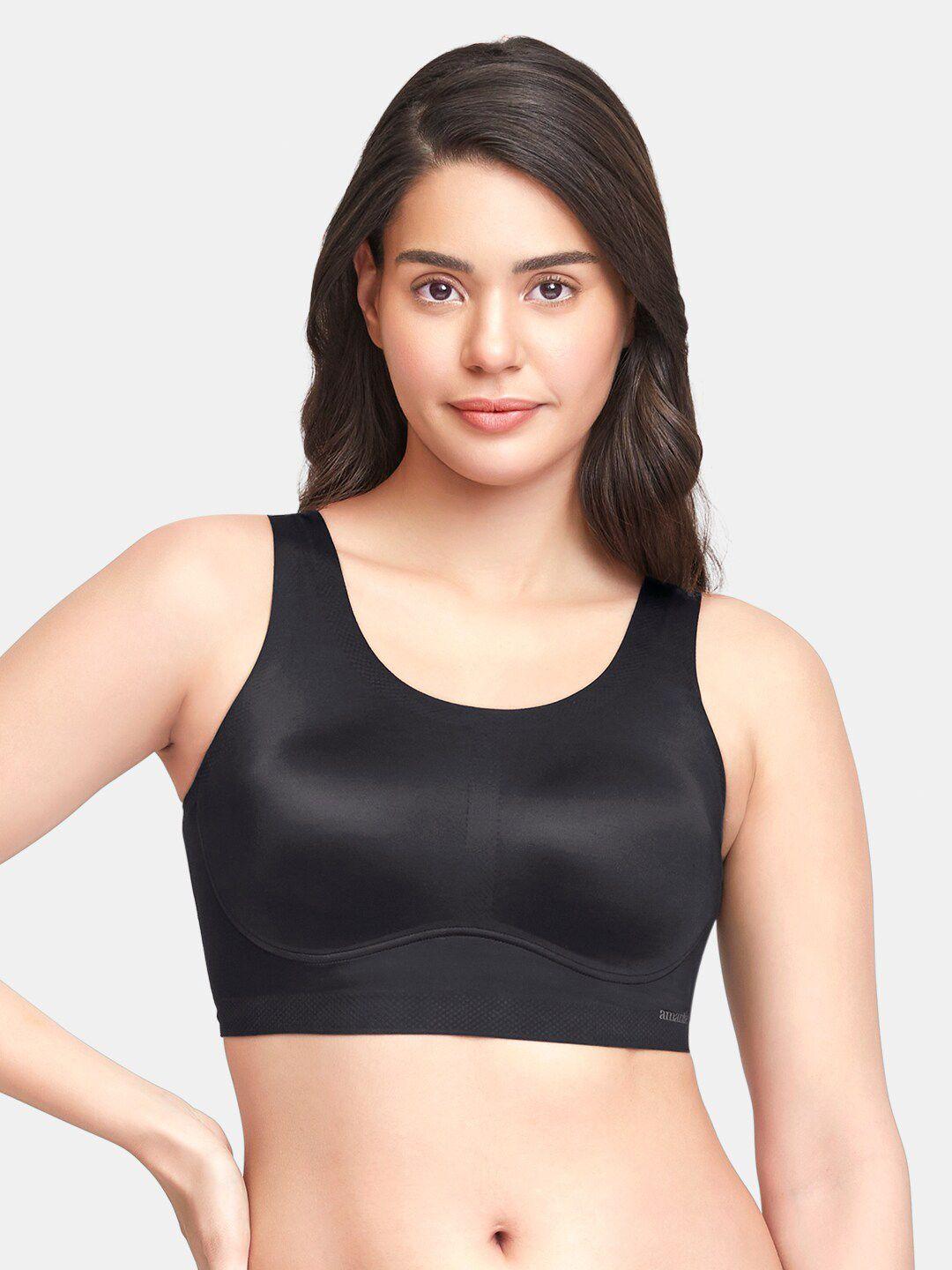 amante black solid non-padded non-wired full coverage slipon support bra - bra83501