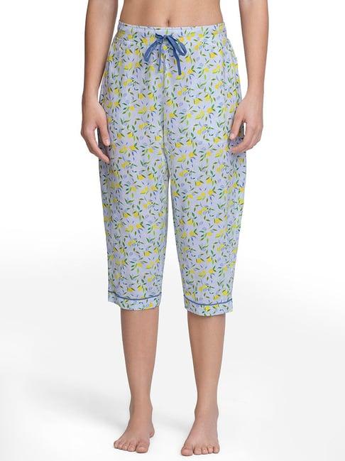 amante blue floral print capris