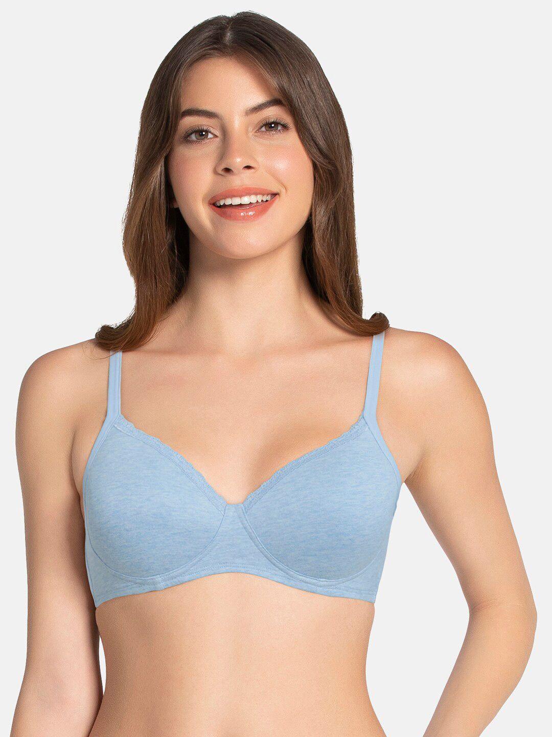 amante blue solid lightly padded non-wired full coverage t-shirt bra bra10202