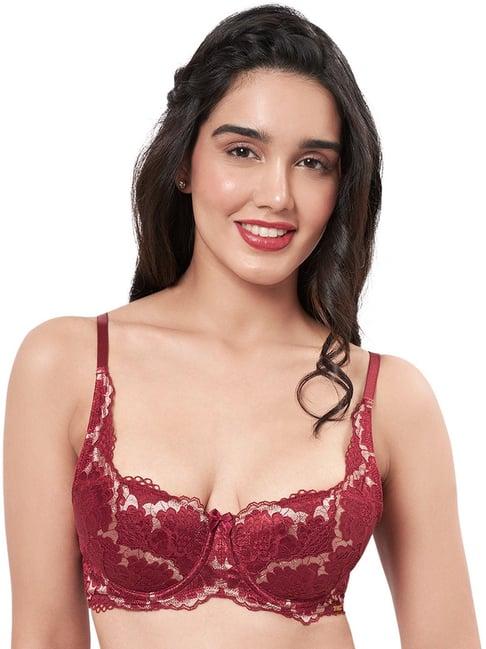 amante maroon lace pattern balconette bra