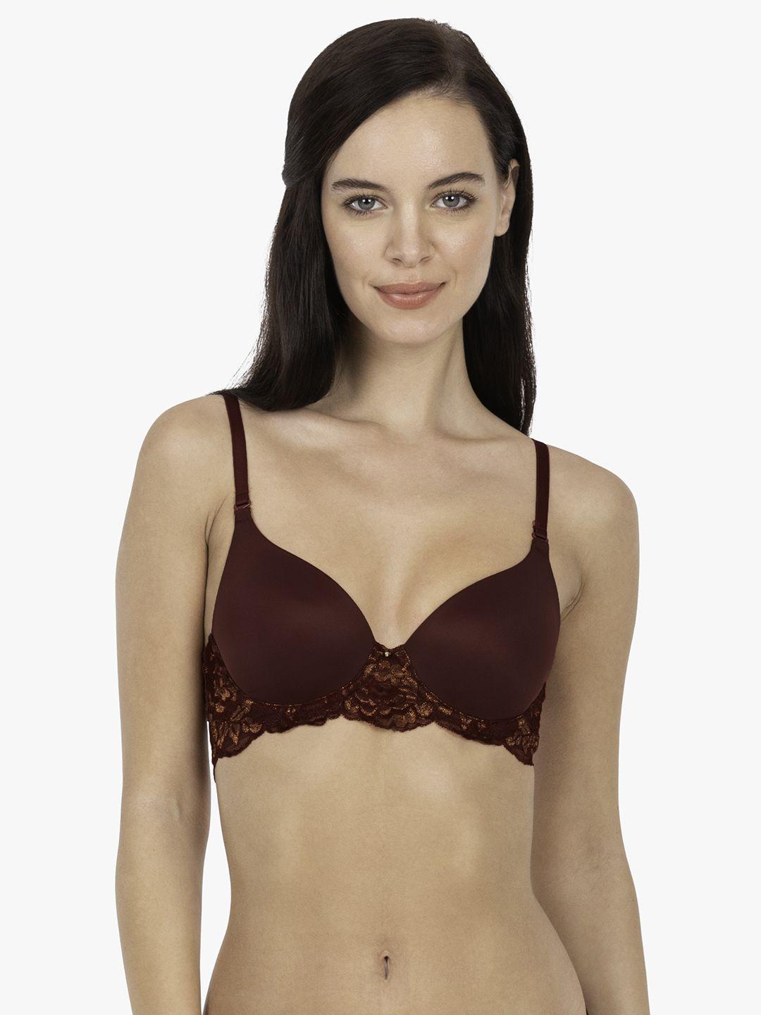 amante maroon lace underwired lightly padded t-shirt bra bra73801