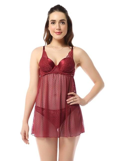 amante maroon lace work babydoll