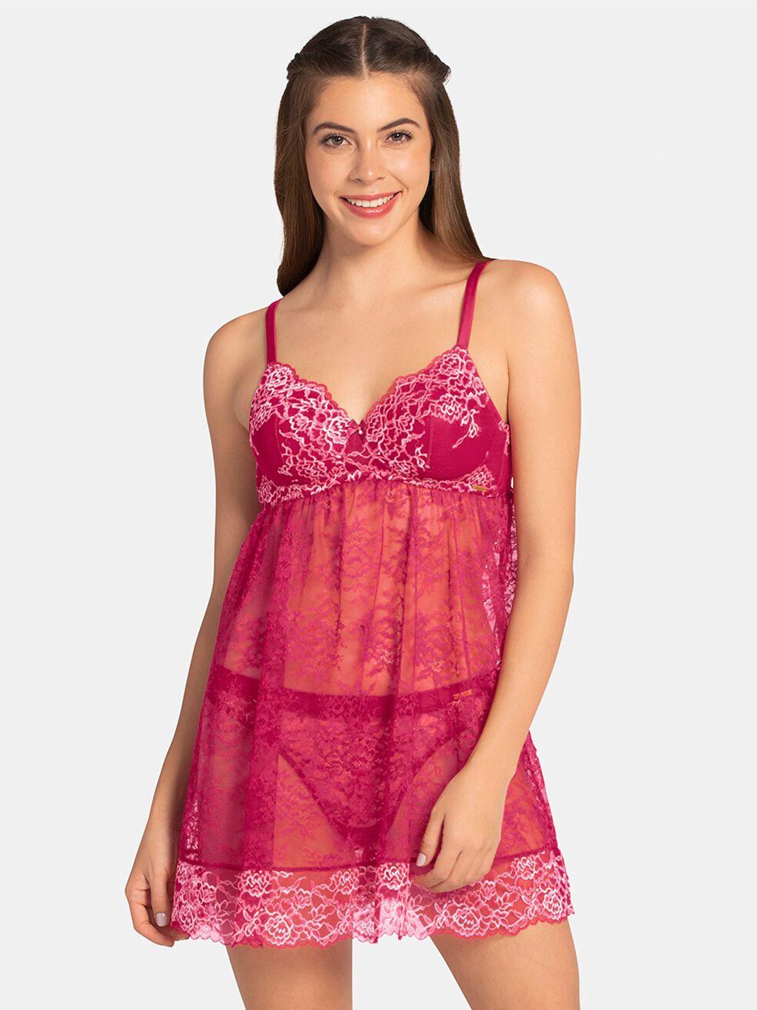 amante pink & white padded wired floral lace baby doll