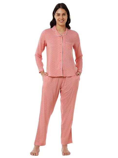 amante pink printed shirt pyjama sets