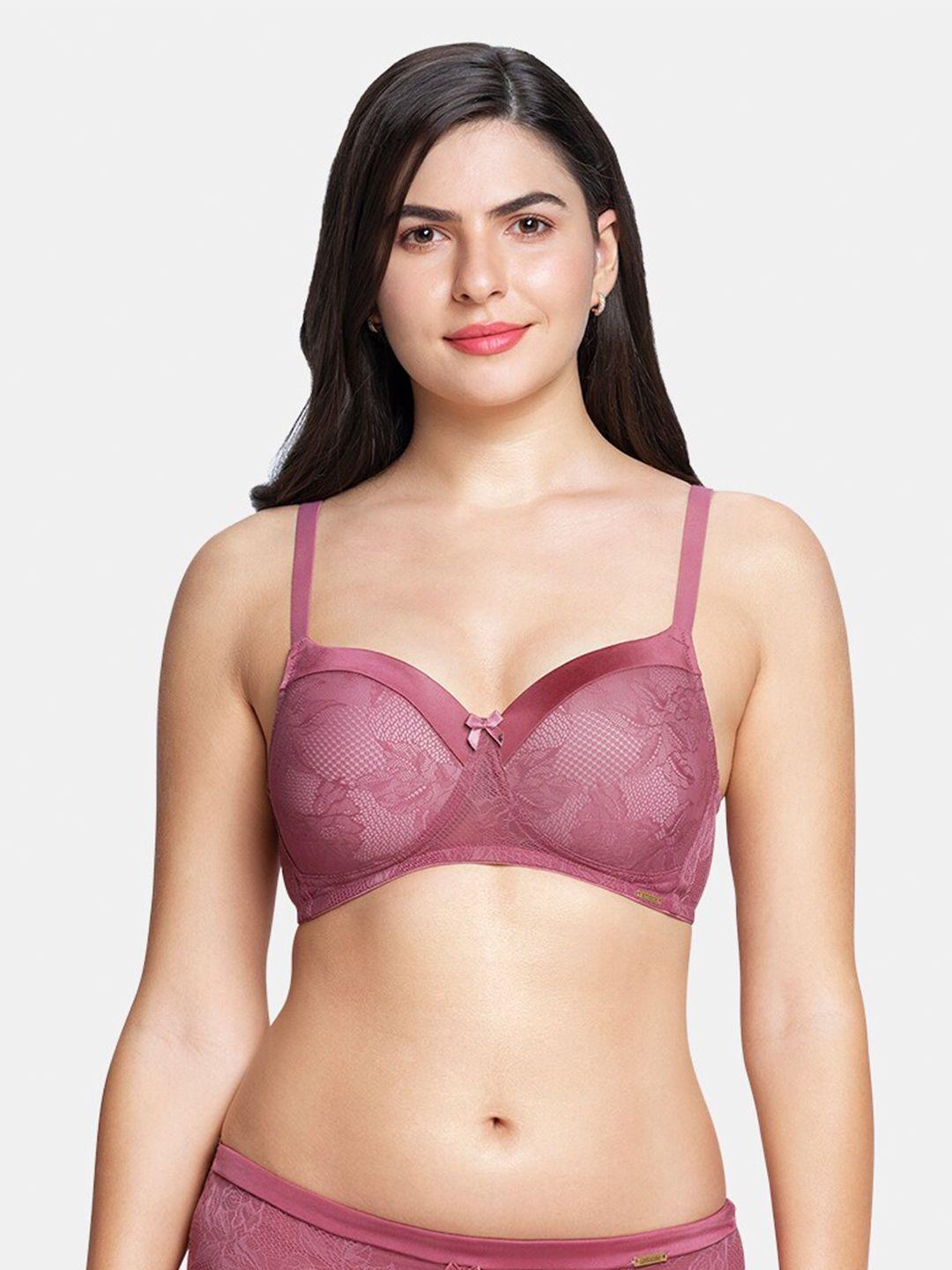 amante purple satin touch lace padded non-wired full coverage lace bra - bra87901