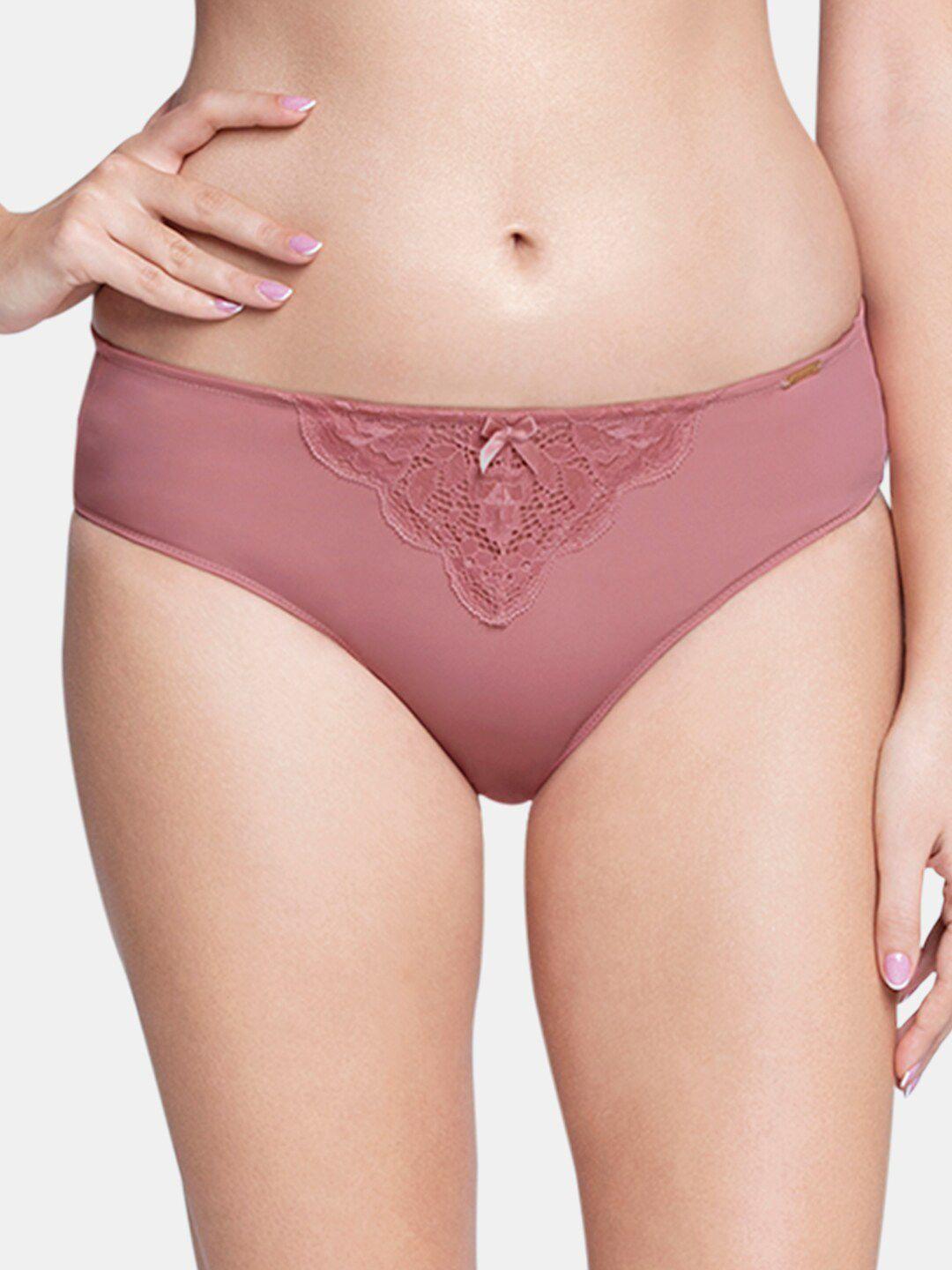 amante purple solid three-fourth coverage low rise seamed bikini panty - pan87701