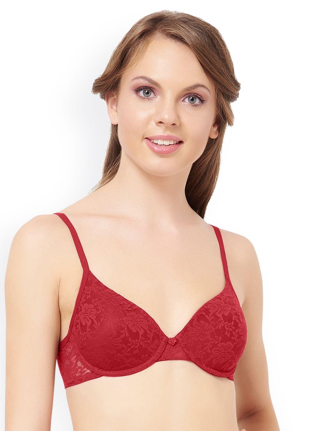 amante red floral lace lightly padded wired full coverage t-shirt bra bra10301