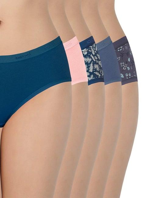 amante teal blue & pink cotton printed bikini panties - pack of 5