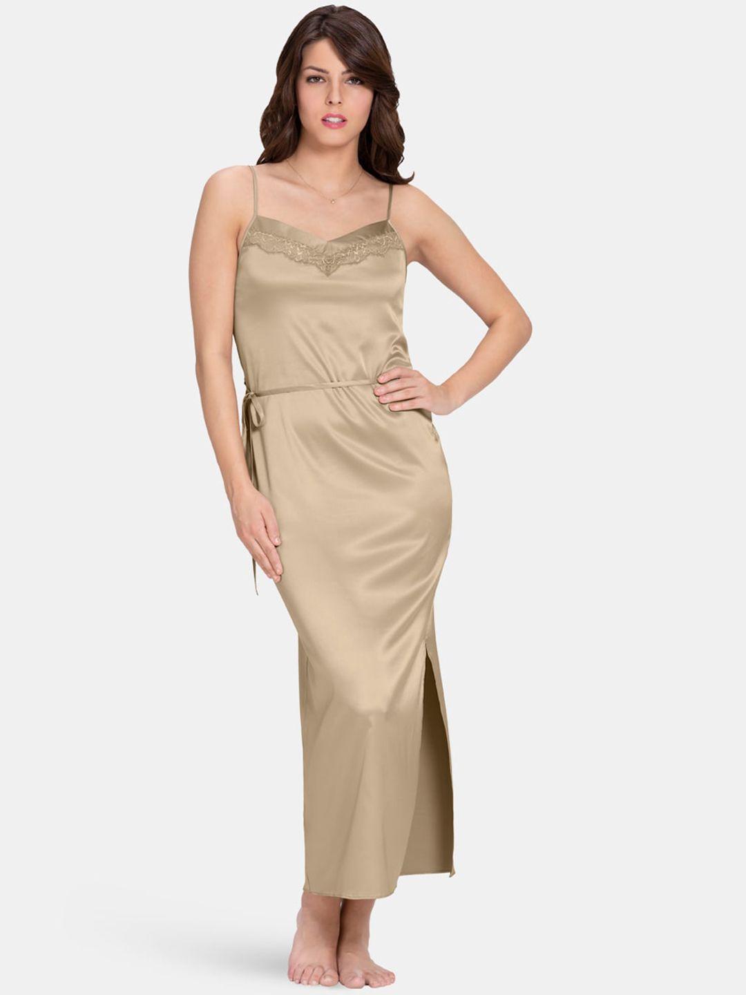 amante women beige solid maxi nightdress