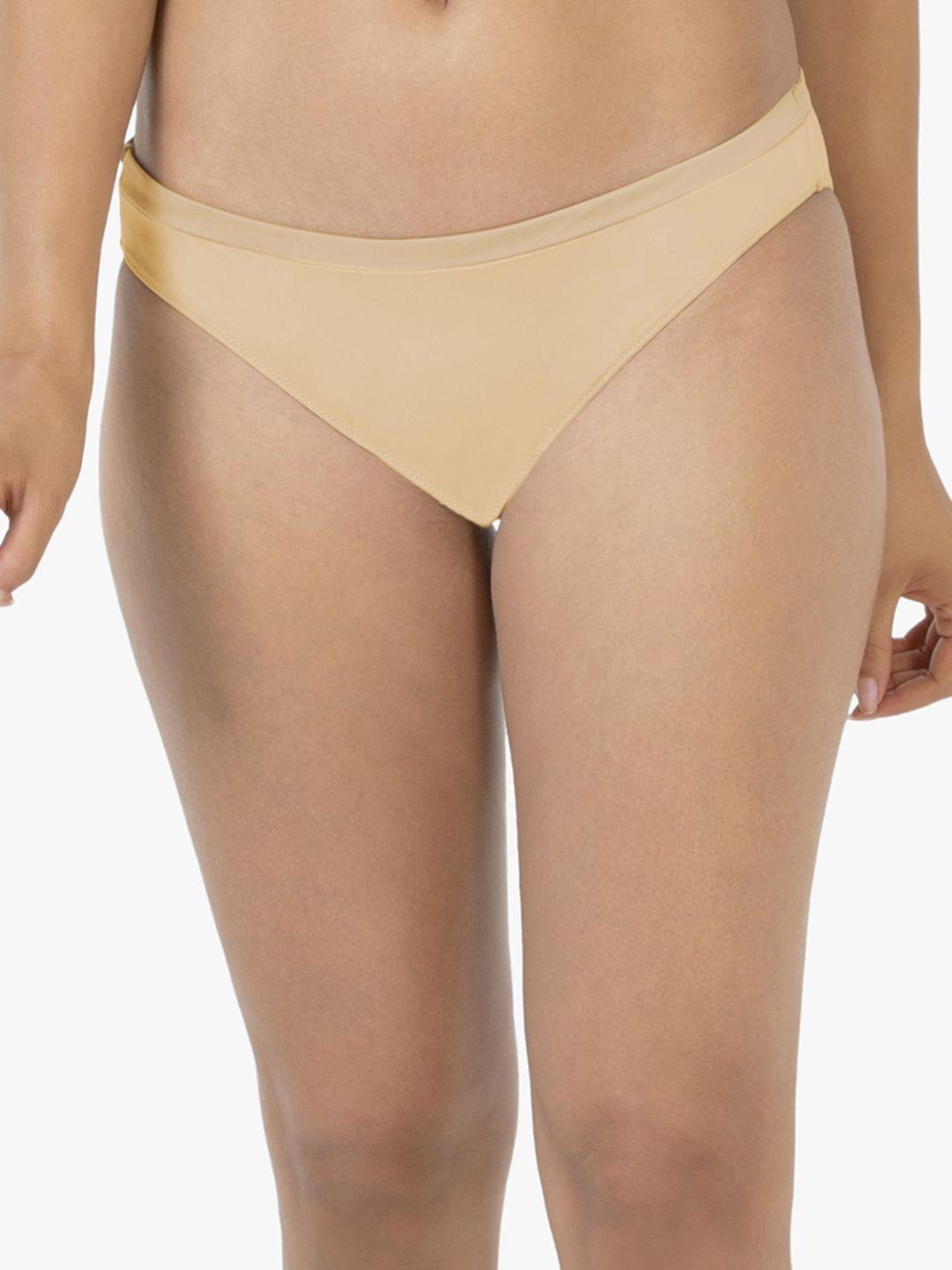 amante women beige solid satin edge bikini briefs pan10108