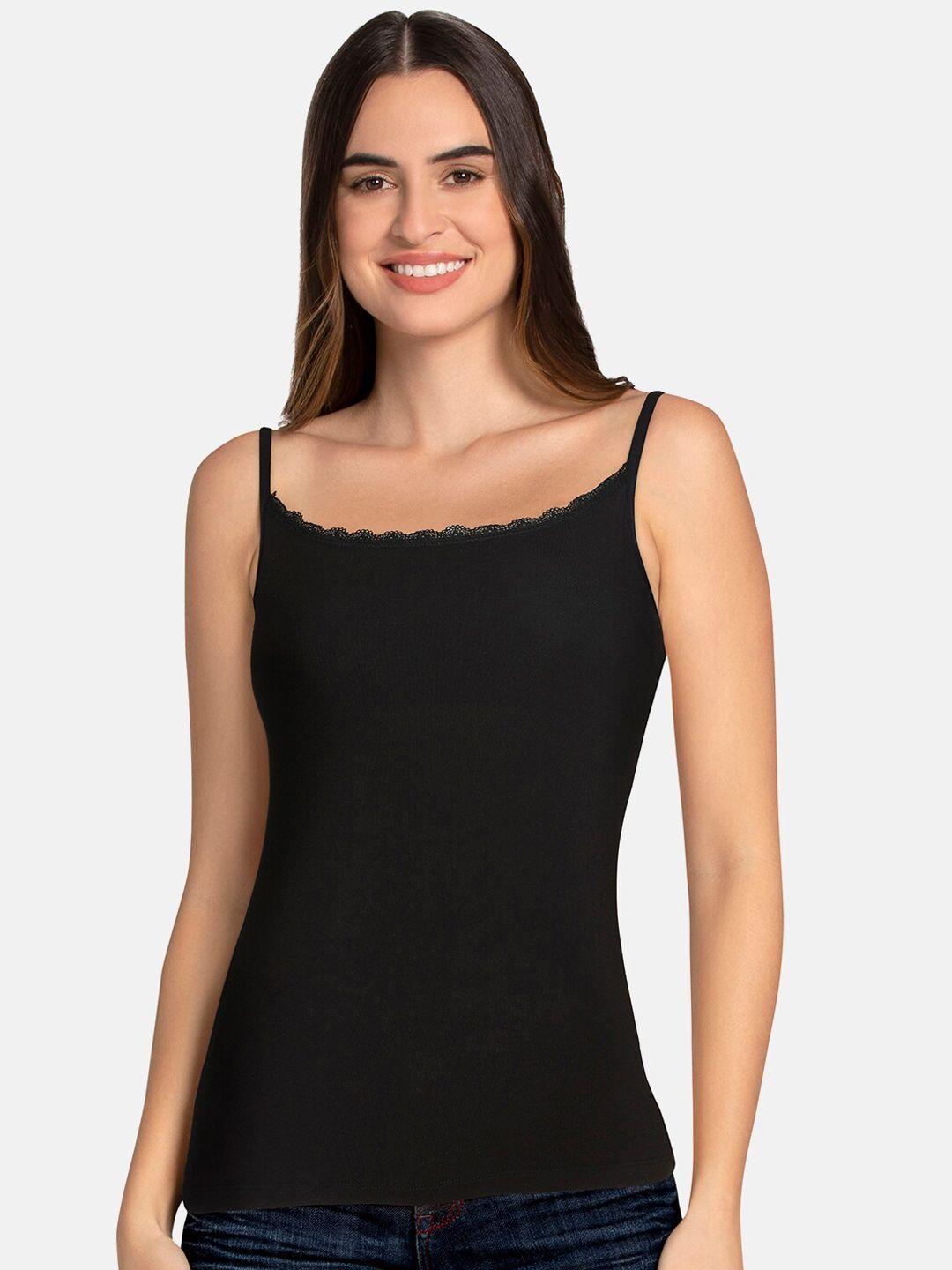 amante women black solid cotton lightly padded camisole lin84901