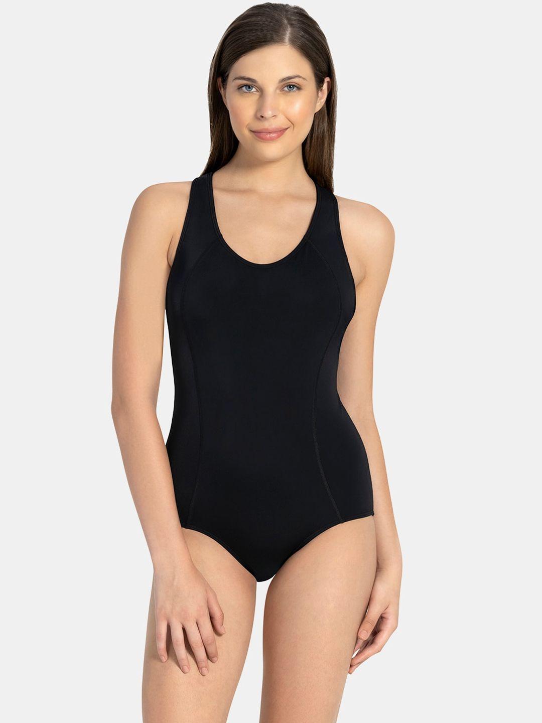 amante women black solid swim bodysuit
