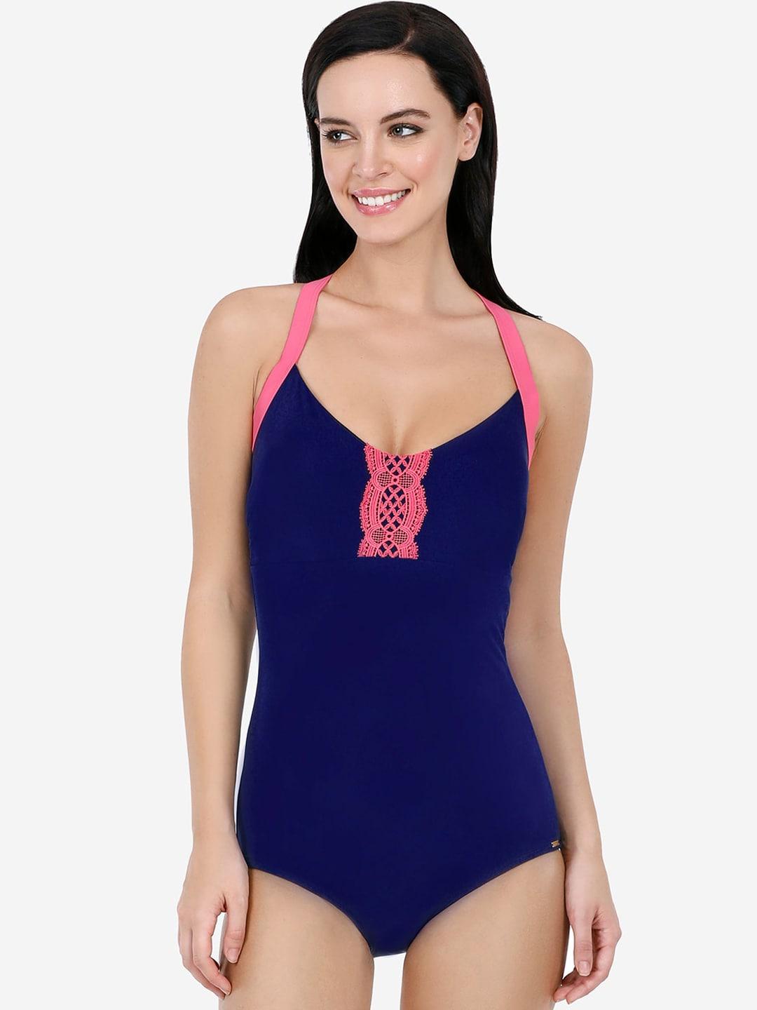 amante women blue & pink solid padded swimsuit