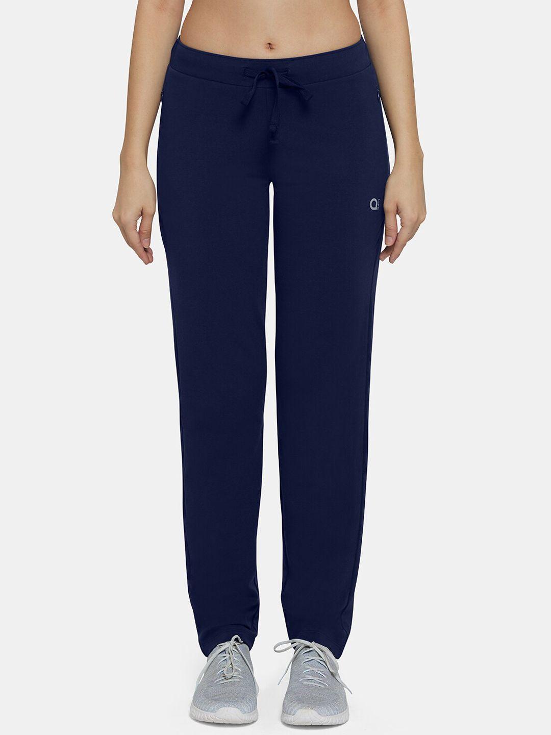 amante women blue solid cotton relaxed-fit track pant