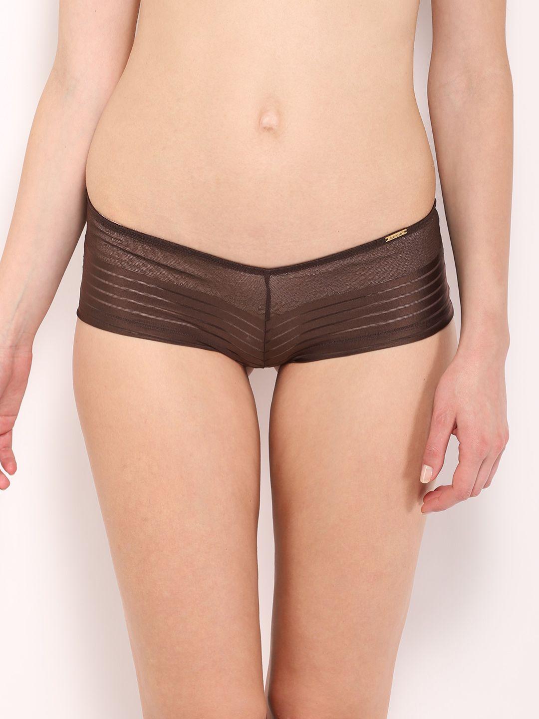 amante women brown self-striped boyshorts pgsr02