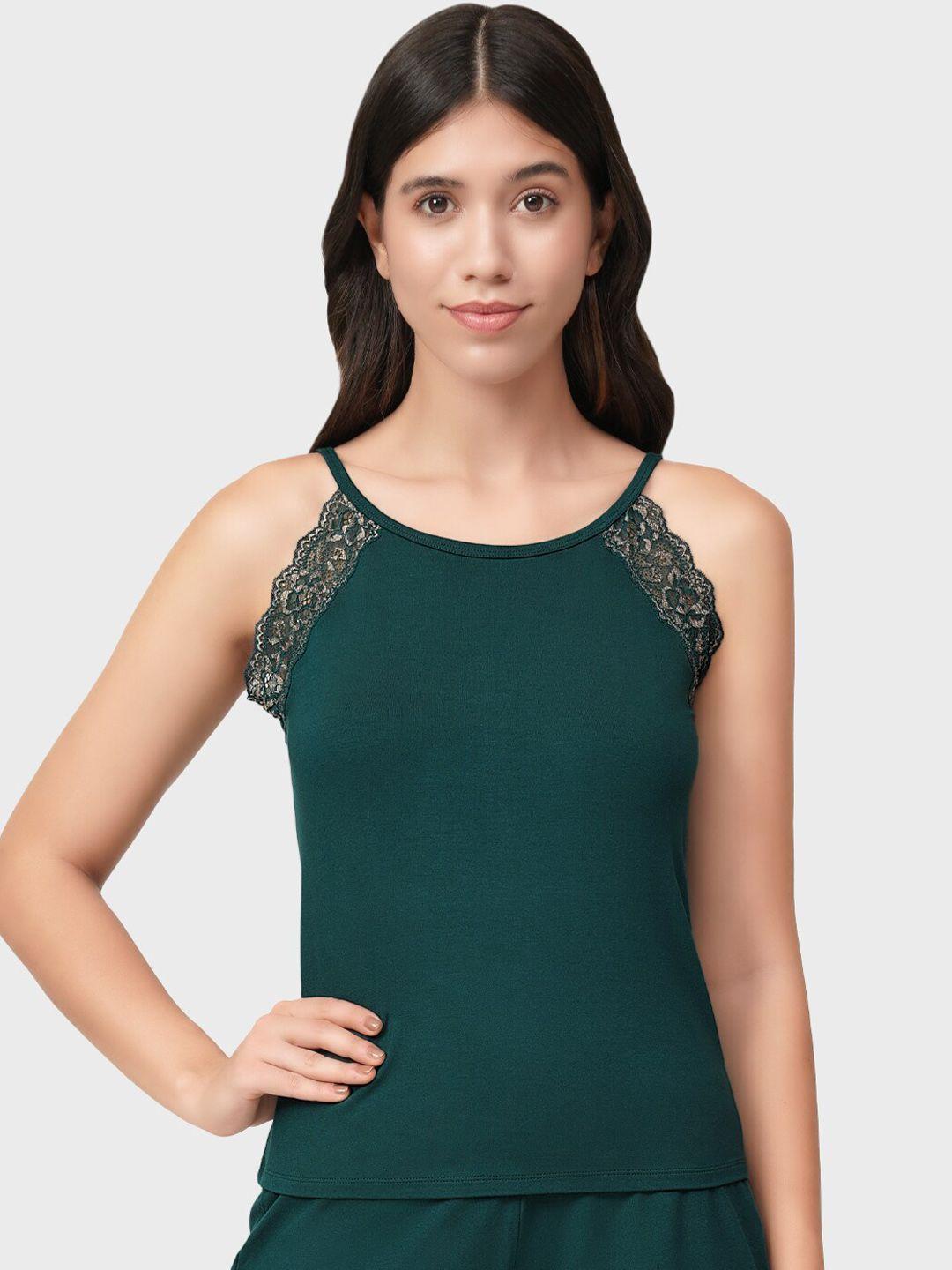 amante women green solid camisole