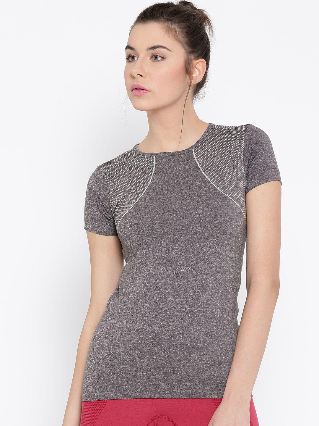 amante women grey melange solid round neck t-shirt