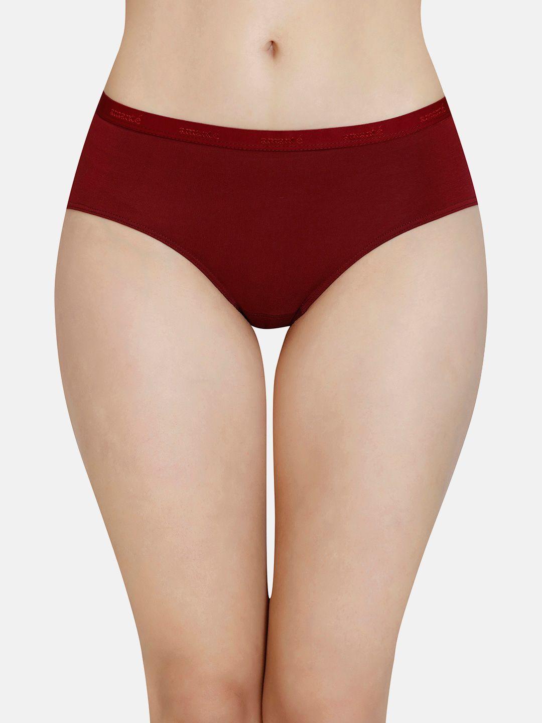 amante women maroon solid mid rise hipster panty
