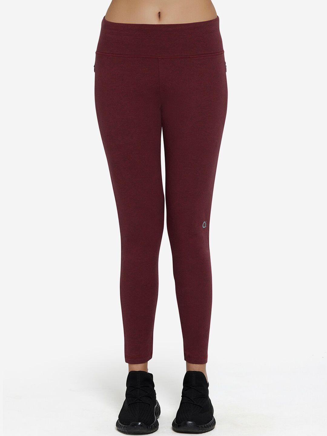 amante women maroon solid mid-rise tights
