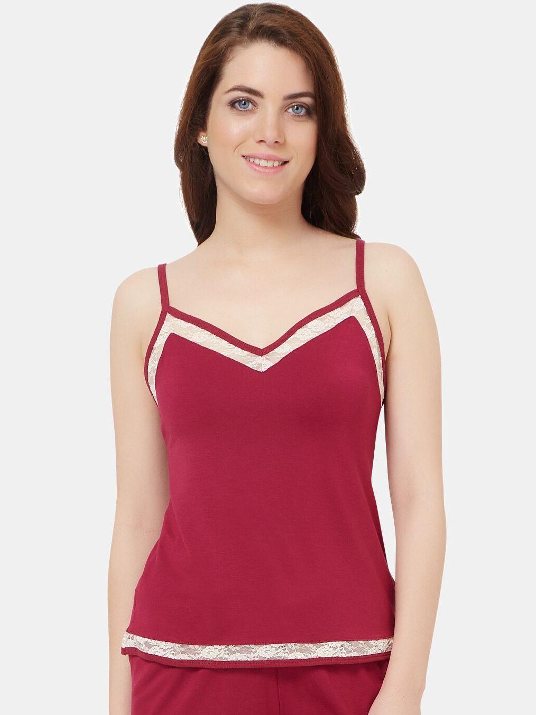 amante women maroon v-neck lace sleep camisole slt28401