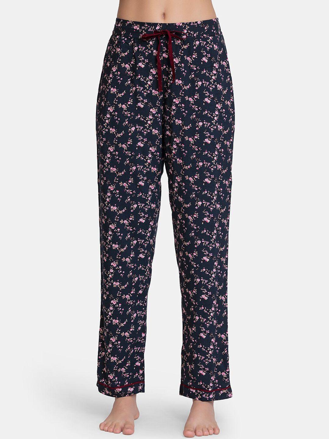 amante women navy blue & pink floral printed lounge pants