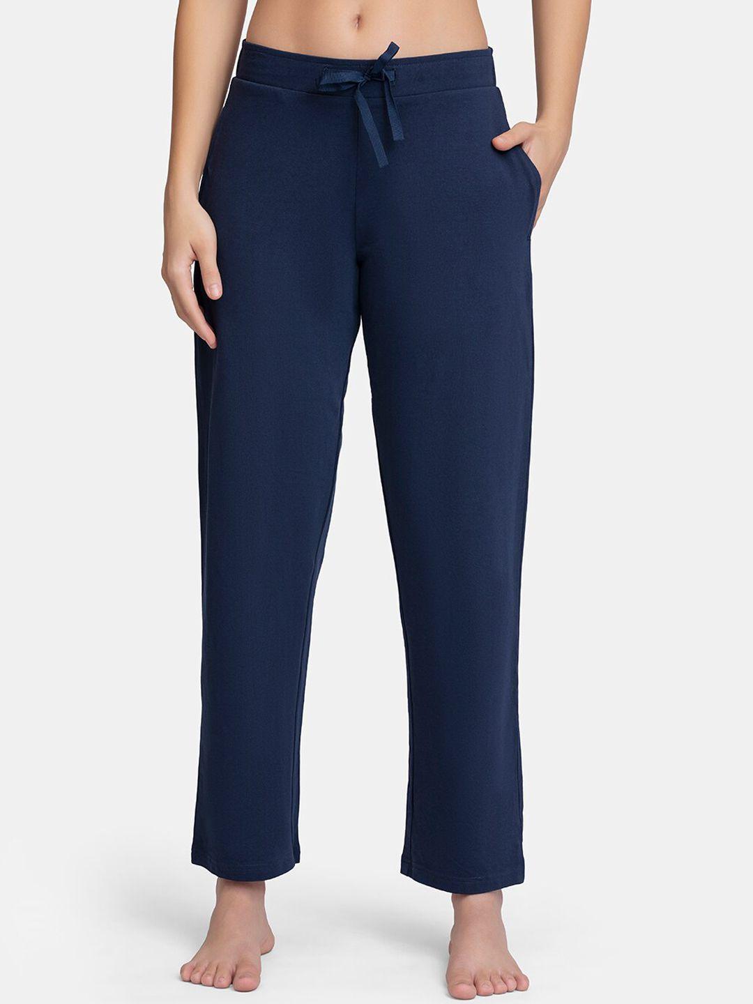 amante women navy blue solid lounge pant