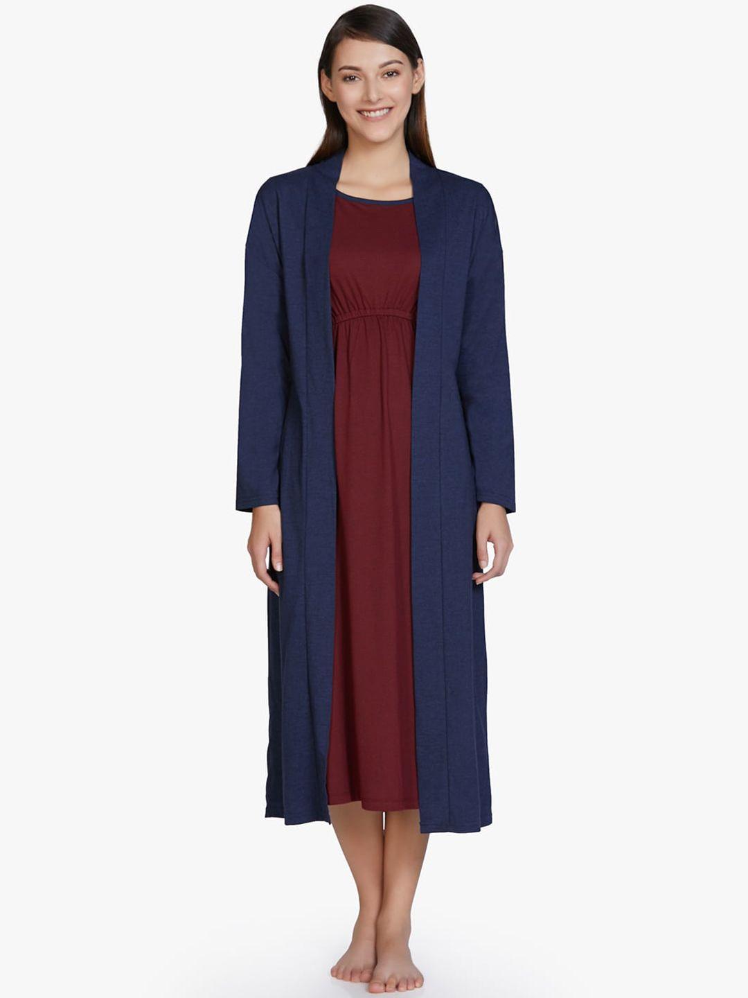 amante women navy blue solid sleep robe