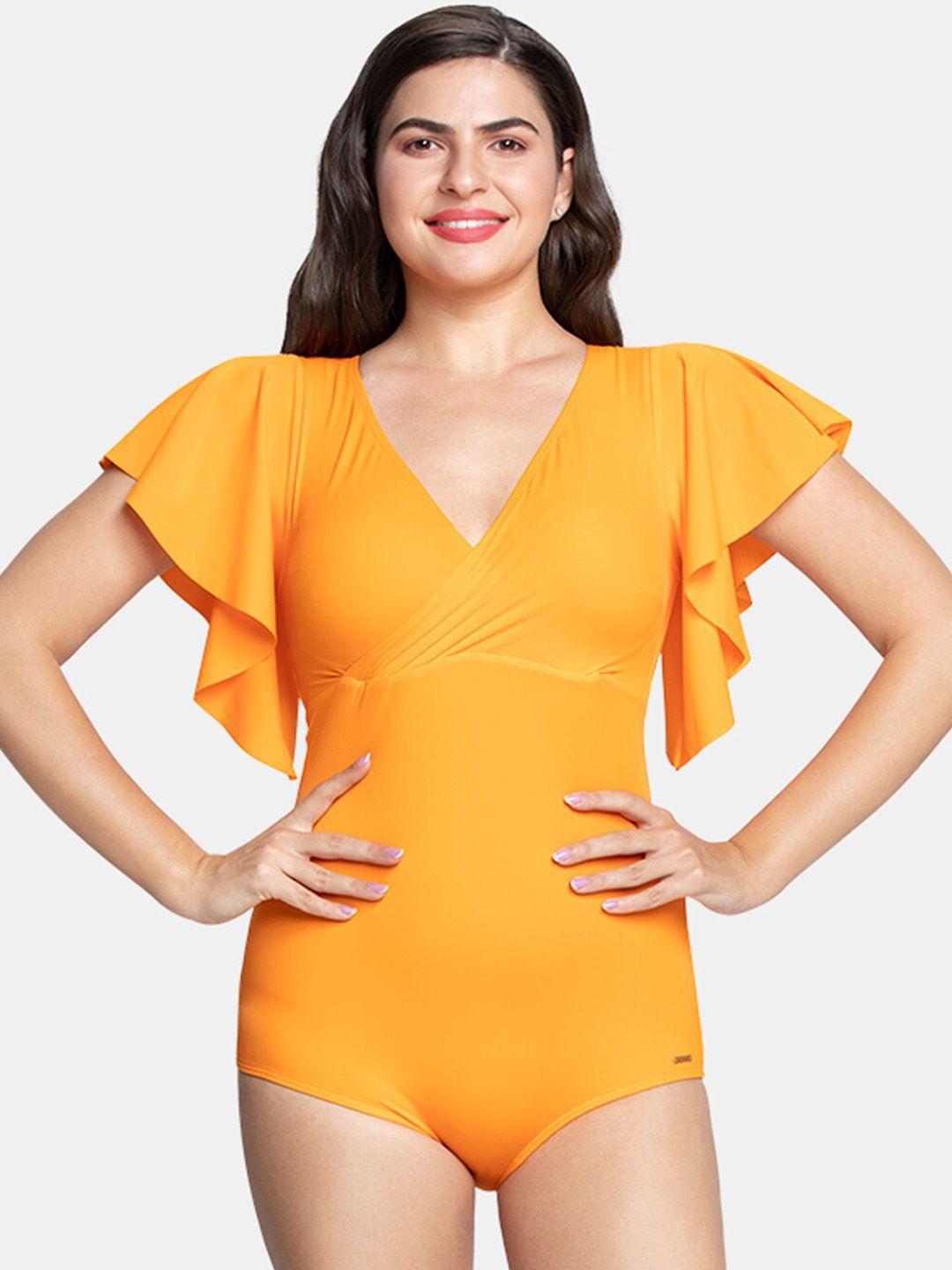 amante women orange solid swimsuit